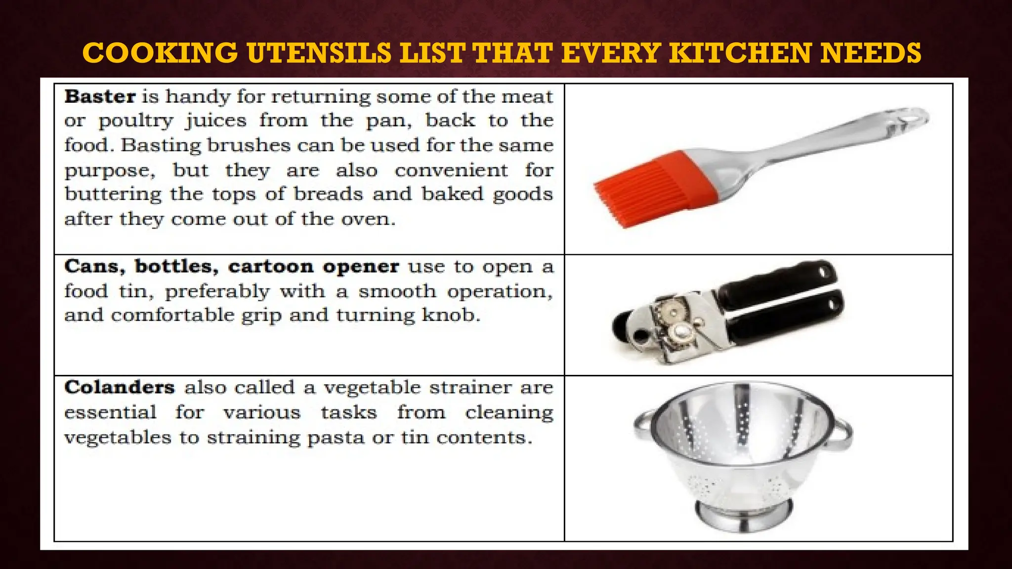 COOKING UTENSILS LIST THAT EVERY KITCHEN NEEDS
 