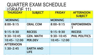 Quarter exam schedule (JHS).pptx