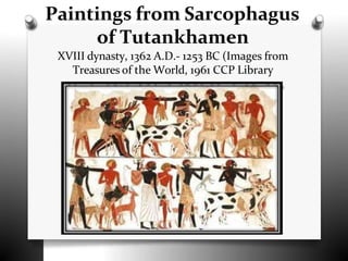 Paintings from Sarcophagus
of Tutankhamen
XVIII dynasty, 1362 A.D.- 1253 BC (Images from
Treasures of the World, 1961 CCP Library
 