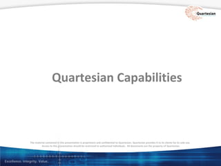 Quartesian Capabilities 
The material contained in this presentation is proprietary and confidential to Quartesian. Quartesian provides it to its clients for its sole use. 
Access to this presentation should be restricted to authorized individuals. All documents are the property of Quartesian. 
 