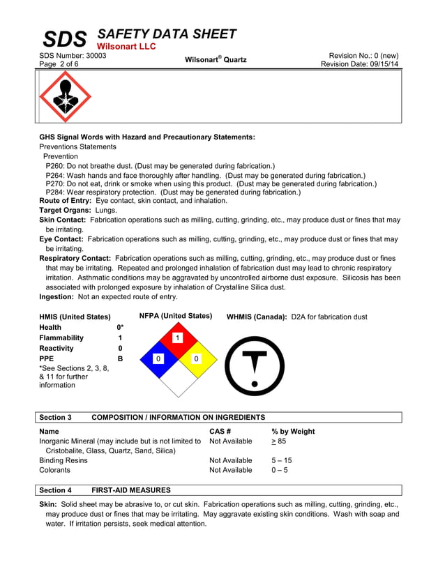 Quartz Safety Data Sheet PDF Lung and Respiratory Health Diseases