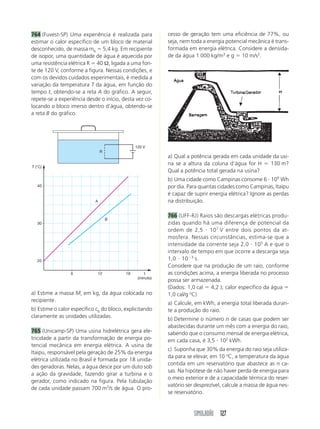 Pergunta-se: 
a) Nas proximidades de que carga o campo 
eletrostático é mais intenso? Por quê? 
b) Qual é o sinal do produto q1  q2? 
641 (UFSC) A figura mostra duas situações distintas: 
na situação 1 estão representados uma carga pon-tual 
negativa, Q1 e um ponto P; na situação 2 es-tão 
representados uma carga pontual positiva, Q2, 
uma carga pontual negativa, Q3 e um ponto R, 
localizado entre elas. 
Situação 1 Situação 2 
Assinale a(s) proposição(ões) verdadeira(s). 
(01) O campo elétrico no ponto P aponta horizon-talmente 
q1 P q2 
A B 
SIMULADÃO 105 
637 (UFAC) Uma carga elétrica de 6 C pode pro-duzir 
em um ponto situado a 30 cm da carga um 
campo elétrico de: 
a) 6  105 N/C d) 16  105 N/C 
b) 9  105 N/C e) 54  105 N/C 
c) 12  105 N/C 
(Dado: k0  9  109 N  m2/C2) 
638 (MACK-SP) O módulo do vetor campo elétrico 
(E) gerado por uma esfera metálica de dimensões 
desprezíveis, eletrizada positivamente, no vácuo 
(k0  9  109 N  m2/C2), varia com a distância ao seu 
centro (d), segundo o diagrama dado. 
d (102 m) 
E (104 V/m) 
1,0 3,0 
28,8 
3,2 
0 
Sendo e  1,6  1019 C (módulo da carga do elé-tron 
ou do próton) a carga elementar, podemos afir-mar 
que essa esfera possui: 
a) um excesso de 1  1010 elétrons em relação ao 
número de prótons 
b) um excesso de 2  1010 elétrons em relação ao 
número de prótons 
c) um excesso de 1  1010 prótons em relação ao 
número de elétrons 
d) um excesso de 2  1010 prótons em relação ao 
número de elétrons 
e) igual número de elétrons e prótons 
639 (UFAC) Uma carga elétrica de 1 C suspensa de 
um fio inextensível e 
sem massa está equili-brada, 
na posição mos-trada 
na figura, pela 
ação de um campo 
eletrostático de intensi-dade 
107 V/m. 
O ângulo formado entre o fio e a direção vertical é 
de 30º. O valor da tensão no fio será de: 
a) 20 N d) 120 N 
b) 1 N e) 1,4  102 N 
c) 2 N 
640 (UEMA) A figura mostra linhas de força do cam-po 
eletrostático criado por um sistema de duas car-gas 
puntiformes q1 e q2. 
30° E 
m 
q1 q2 
Q1 P Q2 P Q3 
20 cm 
1 m 
para a direita. 
(02) O campo elétrico no ponto R pode ser igual a zero, 
dependendo das intensidades das cargas Q2 e Q3. 
(04) O campo elétrico no ponto P tem o mesmo sen-tido 
que o campo elétrico no ponto R. 
(08) O campo elétrico no ponto R, causado pela car-ga 
Q3, tem sentido oposto ao do campo elétrico 
no ponto P. 
(16) As forças elétricas que as cargas Q2 e Q3 exer-cem 
uma sobre a outra são forças idênticas. 
642 (MACK-SP) As cargas puntiformes q1  20 C e 
q2  64 mC estão fixas no vácuo (k0  9  109 N  m2/C2), 
respectivamente nos pontos A e B. 
O campo elétrico resultante no ponto P tem intensi-dade 
de: 
a) 3,0  106 N/C d) 4,5  106 N/C 
b) 3,6  106 N/C e) 5,4  106 N/C 
c) 4,0  106 N/C 
 