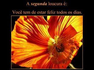 A  segunda  loucura é:  Você tem de estar feliz todos os dias. 