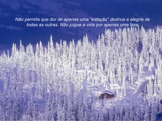 Não permita que dor de apenas uma “estação” destrua a alegria de  todas as outras. Não julgue a vida por apenas uma fase. 