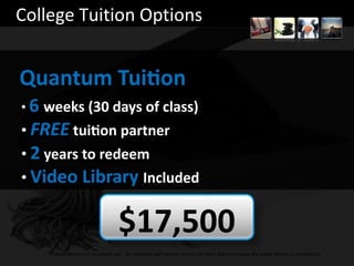 Leadership Income Opportunity College Tuition Options *Video Library not available yet.  All students will receive access ...
