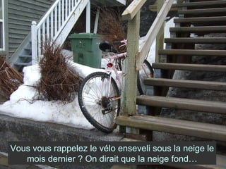 Vous vous rappelez le vélo enseveli sous la neige le mois dernier ? On dirait que la neige fond… 