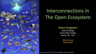 Interconnections in
The Open Ecosystem
Karen Cangialosi
Dept of Biology
Keene State College
Keene, NH USA
@karencang
#QBioEd19
International Year of the Reef 2008, poster by NOAA
 