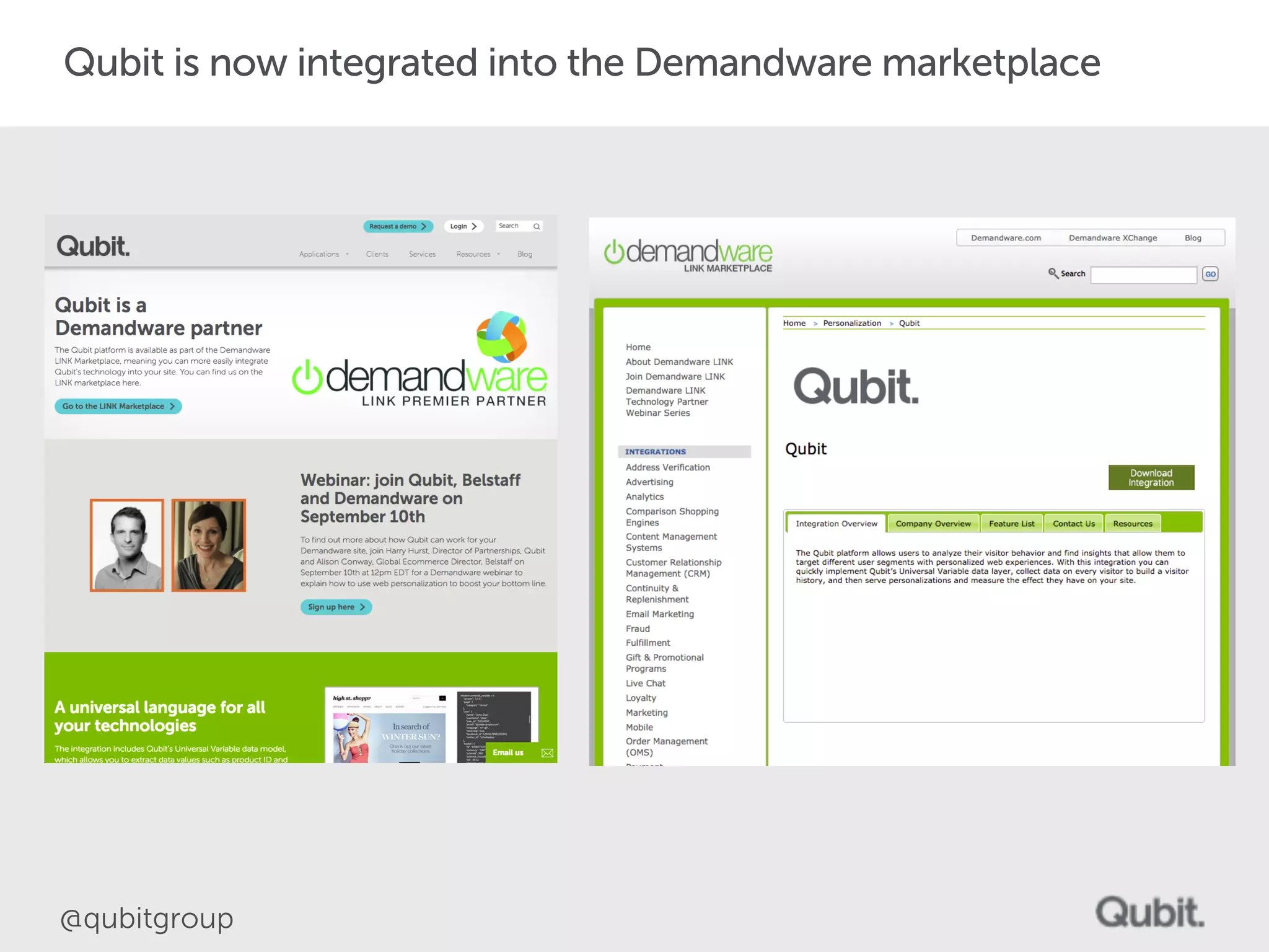 Qubit is now integrated into the Demandware marketplace 
@qubitgroup 
 