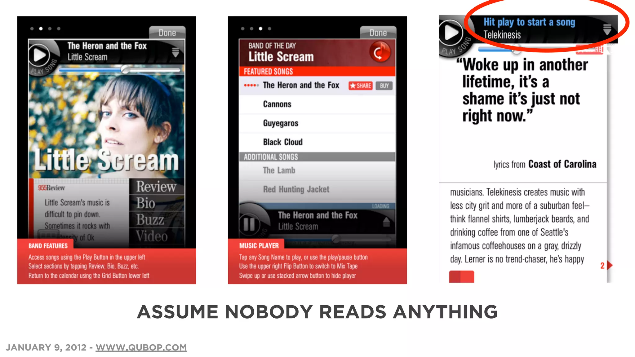 ASSUME NOBODY READS ANYTHING
JANUARY 9, 2012 - WWW.QUBOP.COM
 