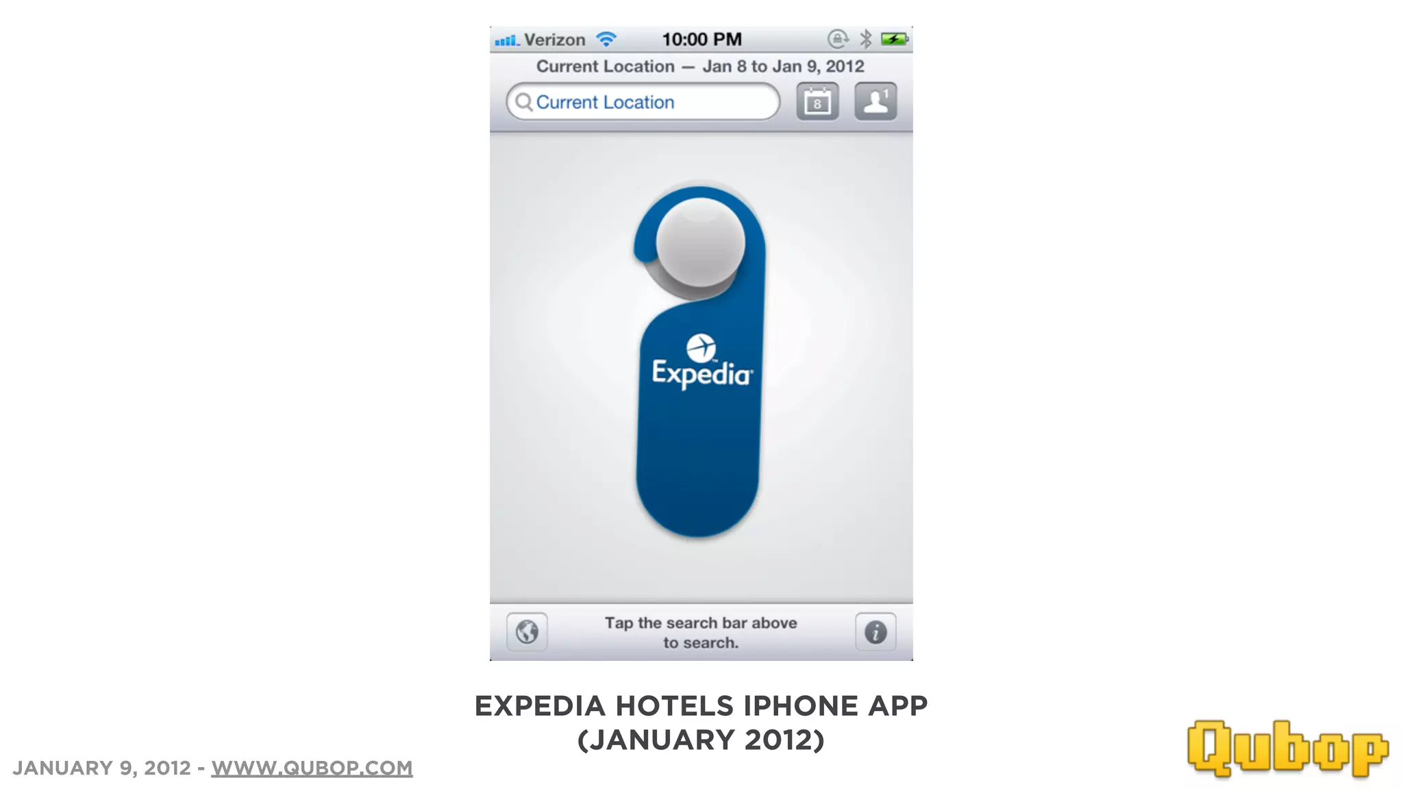 EXPEDIA HOTELS IPHONE APP
                                       (JANUARY 2012)
JANUARY 9, 2012 - WWW.QUBOP.COM
 