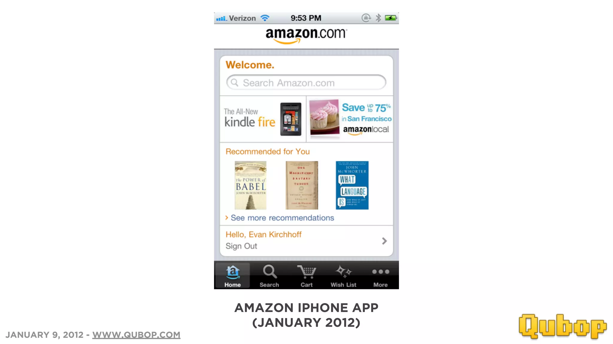 AMAZON IPHONE APP
                                    (JANUARY 2012)
JANUARY 9, 2012 - WWW.QUBOP.COM
 