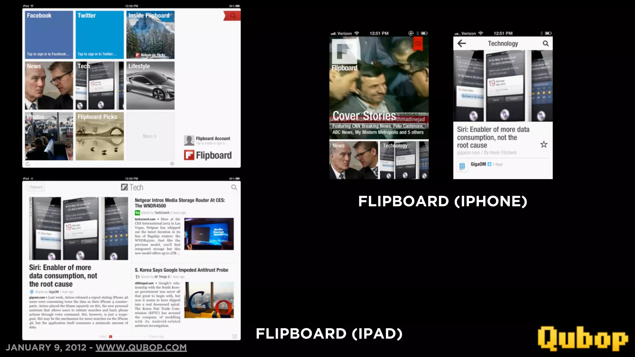 FLIPBOARD (IPHONE)




                                  FLIPBOARD (IPAD)
JANUARY 9, 2012 - WWW.QUBOP.COM
 