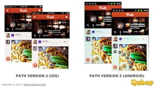 PATH VERSION 2 (IOS)    PATH VERSION 2 (ANDROID)

JANUARY 9, 2012 - WWW.QUBOP.COM
 