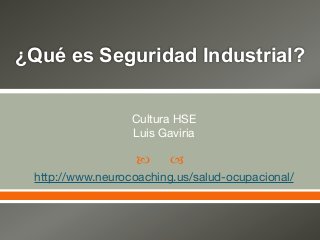 ¿Qué es Seguridad Industrial? 
Cultura HSE 
Luis Gaviria 
! " 
http://www.neurocoaching.us/salud-ocupacional/ 
 