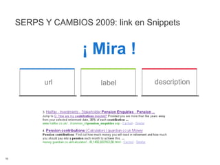 SERPS Y CAMBIOS 2009: link en Snippets url label description ¡ Mira ! 