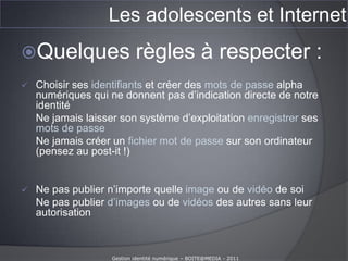 Les adolescents et InternetQuels sont les risques pour les ados ?Jeux vidéos en ligneMauvaises rencontres