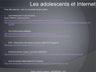 Les adolescents et InternetQu’est-ce qu’un M.M.O.R.P.G. ?C’est un :Massive