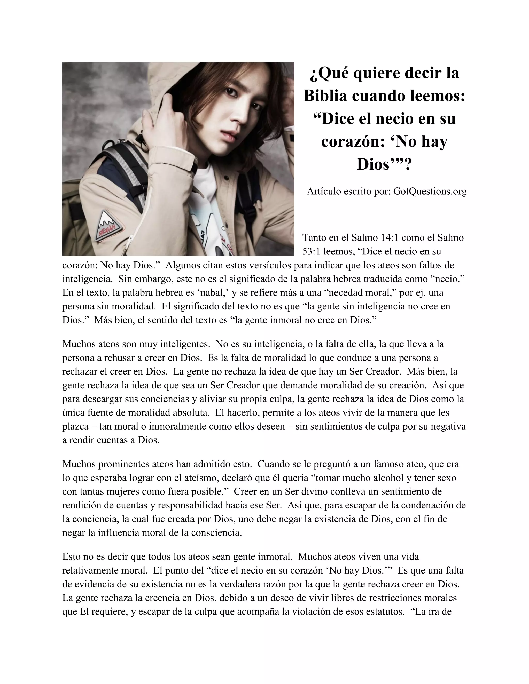 Que quieredecirlabibliacuandoleemosdiceelnecioensucorazonno