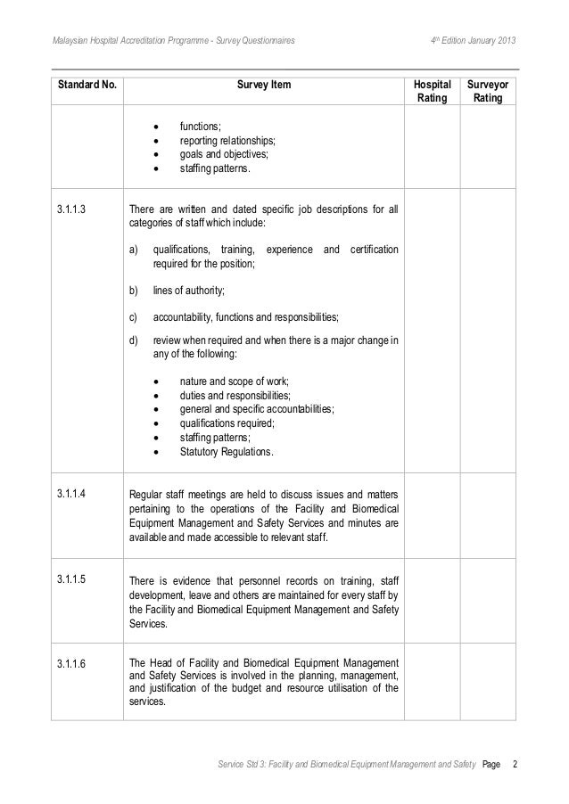 msqh 4th edition standard 3 facility and biomedical equipment manag job questionnaire cheat sheet