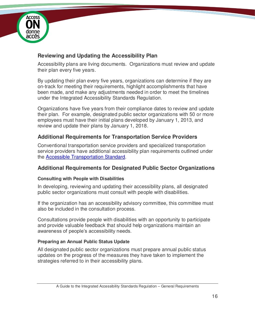 Ontario Integrated Accessibility Guidelines