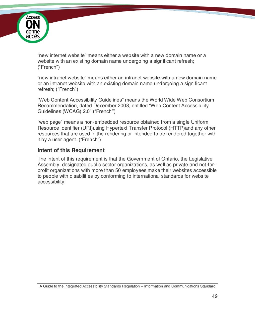 Ontario Integrated Accessibility Guidelines