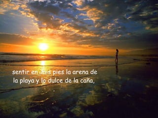 sentir en  mis pies la arena de la playa y lo dulce de la caña,  .   