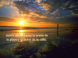 sentir en  mis pies la arena de la playa y lo dulce de la caña,  .   