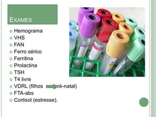 anticonceptivos hormonais.LITT´S354 drogas como causa de alopecia;alopecia difusa com couro cabeludo normal;+ mulheres do que homens;Pelos pubianos e axilares raramente são afetados. Exceção: anticoagulantes;2 a 5 meses após a droga ter sido iniciada;     Exceção: citostáticos (2 semanas);melhora: 1 a 3 meses após a interrupção da droga;cabelos despigmentados e + crespos.