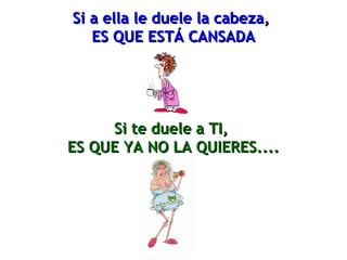 Si a ella llee dduueellee llaa ccaabbeezzaa,, 
EESS QQUUEE EESSTTÁÁ CCAANNSSAADDAA 
SSii ttee dduueellee aa TTII,, 
EESS QQUUEE YYAA NNOO LLAA QQUUIIEERREESS........ 
 