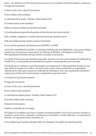 Hoja Reniec ¿Que diferencia hay entre certificado de nacido vivo, acta de ...