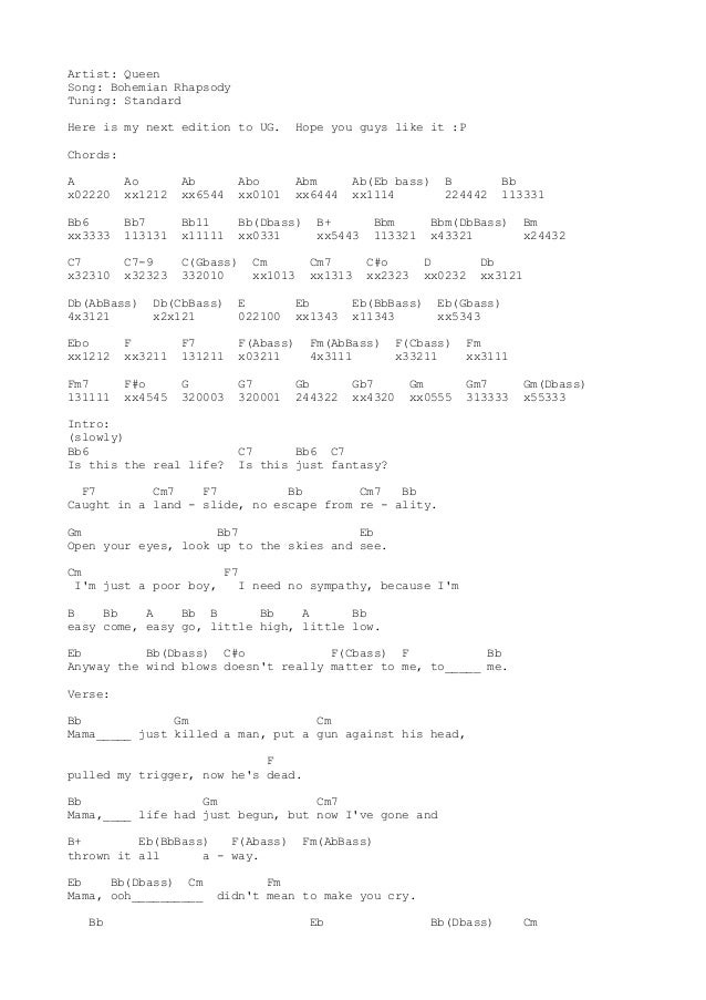 Parole En Francais De Bohemian Rhapsody Liedtext Queen Bohemian Rhapsody - Liedtexte