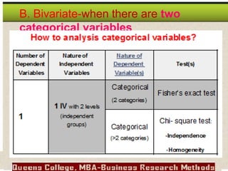 B. Bivariate-when there are two
categorical variables
 