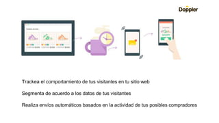 Trackea el comportamiento de tus visitantes en tu sitio web
Segmenta de acuerdo a los datos de tus visitantes
Realiza envíos automáticos basados en la actividad de tus posibles compradores
 
