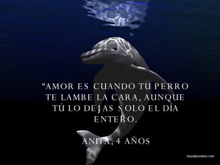 “ AMOR ES CUANDO TU PERRO TE LAMBE LA CARA, AUNQUE TÚ LO DEJAS SOLO EL DÍA ENTERO. ANITA, 4 AÑOS 