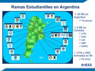 Ramas Estudiantiles en Argentina
 29 RE en
Argentina
 16 activas
 5 RE en
Córdoba
 UTN
 UNC
 IUA
 UBP
 UNRC
 UTN y UNC
formadas en 94
 20 años!
 