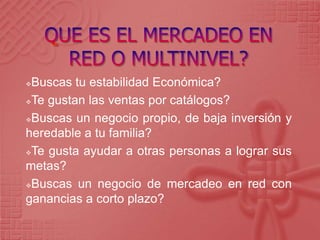 QUE ES EL MERCADEO EN RED O MULTINIVEL? ,[object Object]