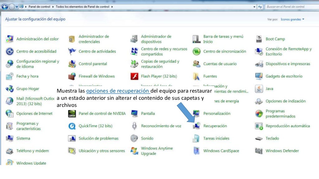 El panel de control en Windows7