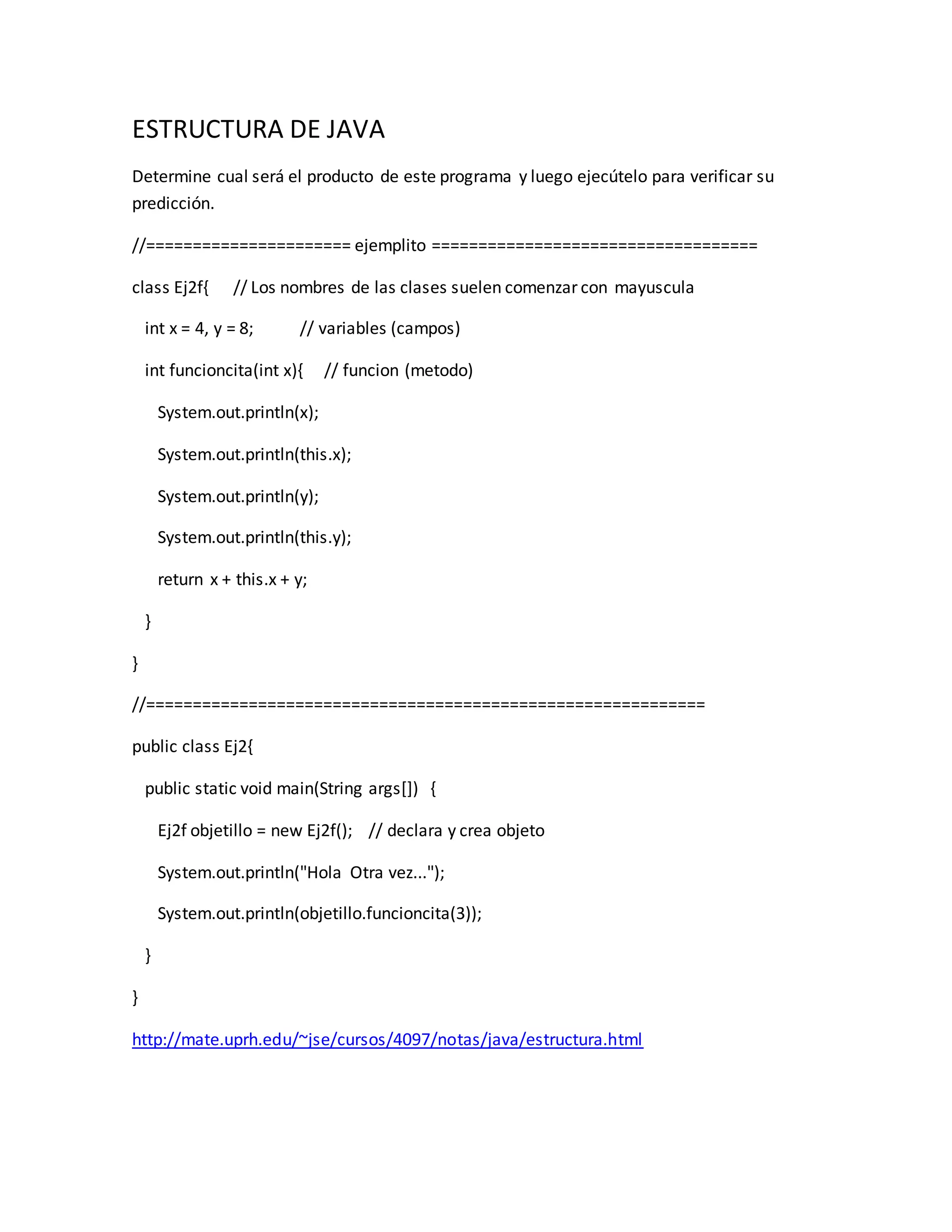 ESTRUCTURA DE JAVA | PDF