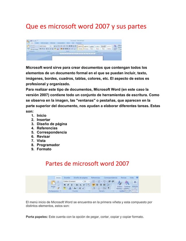 Que es microsoft word 2007 y sus partes | DOCX