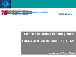 Técnicas de producción: IMAGEN DIGITAL
Técnicas de producción infográfica:
FUNDAMENTOS DE IMAGEN DIGITAL
Inmaculada del Rosal Alonso
 