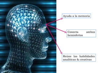 Ayuda a la memoria Conecta ambos hemisferios Reúne las habilidades analíticas & creativas 