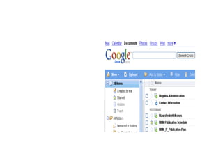 Utilidades de Google Docs UTILIDAD: La gran utilidad de Google Docs es poder subir a la red documentos que queramos compartir y editar con otras personas. Su repositorio y editores nos libera de las veces tiránicas limitaciones del software comercial.  Gracias al sistema de publicación de Google Docs, obtenemos el código Embed para poder incrustrarlo en nuestros Blogs, p.e. o bien publicarlo como html. mediante el link que nos genera.  