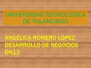 UNIVERSIDAD TECNOLOGICA
     DE TULANCINGO

ANGÉLICA ROMERO LÓPEZ
DESARROLLO DE NEGOCIOS
DN13
 