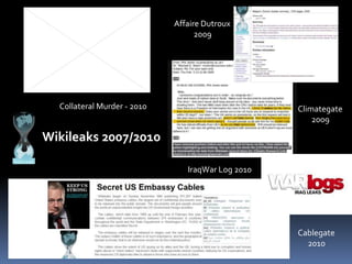 Affaire Dutroux<br />2009<br />CollateralMurder - 2010<br />Climategate<br />2009<br />Wikileaks 2007/2010 <br />IraqWar L...