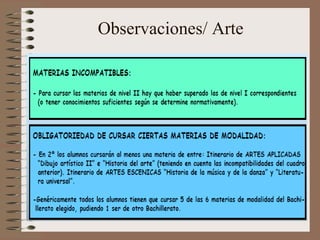Artes Escénicas, Música y DanzaHorario semanal en Bachillerato