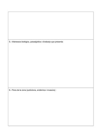 5.- Interessos biològics, paisatgístics i d’esbarjo que presenta:
6.- Flora de la zona (autòctona, endèmica i invasora) :
 
