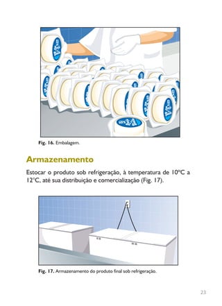 23
Fig. 16. Embalagem.
Fig. 17. Armazenamento do produto final sob refrigeração.
Armazenamento
Estocar o produto sob refrigeração, à temperatura de 10ºC a
12°C, até sua distribuição e comercialização (Fig. 17).
Livro_queijo_qualho.indd 23 14/3/2006 14:17:06
 