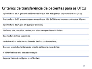 Critérios de transferência de pacientes para as UTQs
59
 