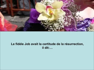 Le fidèle Job avait la certitude de la résurrection,
il dit:…
 