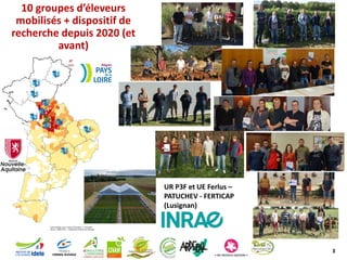 3
10 groupes d’éleveurs
mobilisés + dispositif de
recherche depuis 2020 (et
avant)
UR P3F et UE Ferlus –
PATUCHEV - FERTIC...